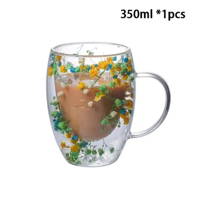 KIMLUD, YWDL 1/2pcs Double Wall Glass Cup With Handle Heat Resistant Tea Coffee Cups Espresso Milk Mug Gift, 1pcs 350ml D / 250-350ml, KIMLUD APPAREL - Womens Clothes