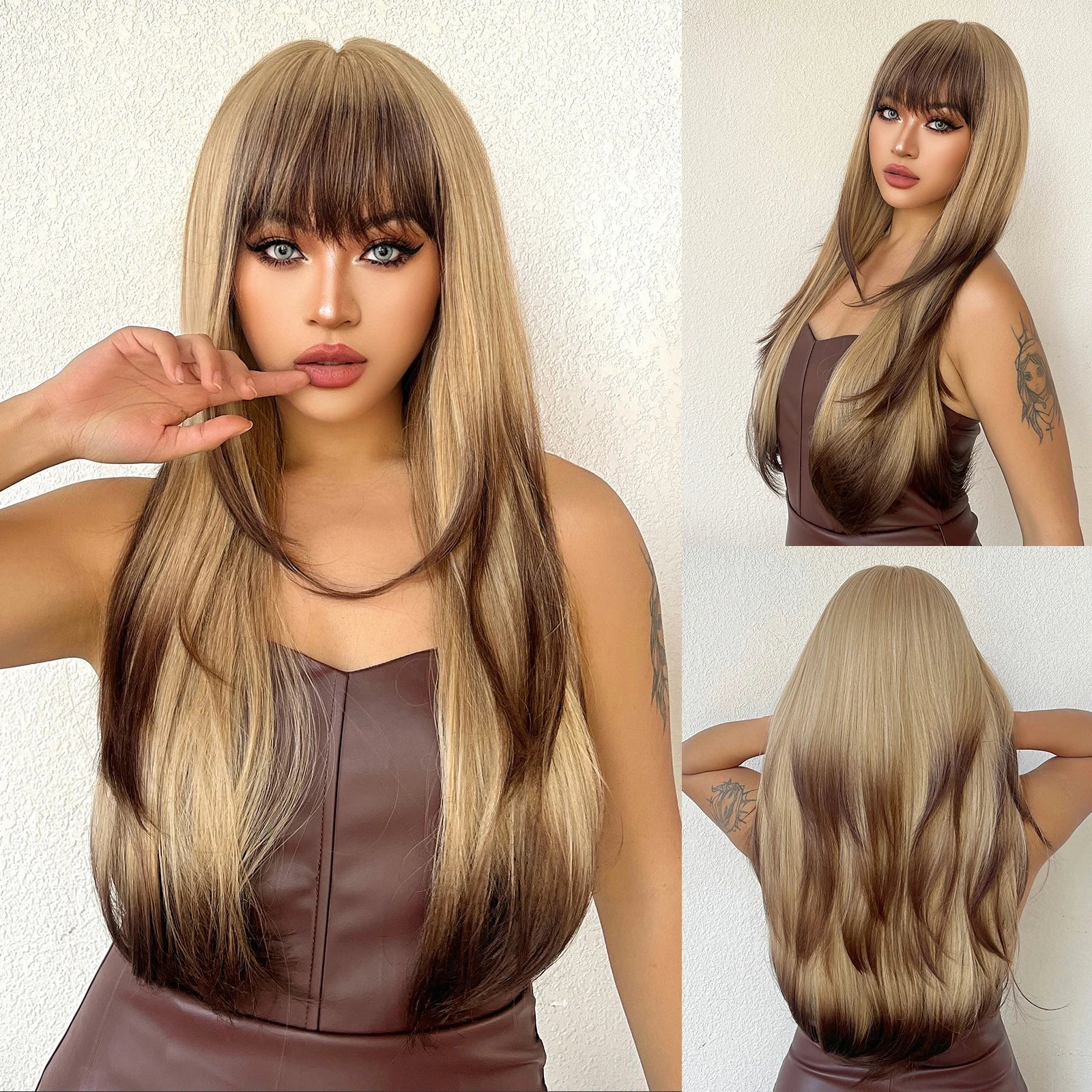 KIMLUD, Blonde Golden Synthetic Wigs Long Straight Hair Natural Wig for Women Middle Part Wigs Cosplay Party Heat Resistant Fake Hair, LC3037-1 / CHINA, KIMLUD APPAREL - Womens Clothes