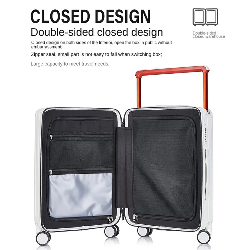 Wide pull rod suitcase 20"22"24"26 Inch multifunctional pull rod box front opening password travel luggage boarding Travel box - KIMLUD