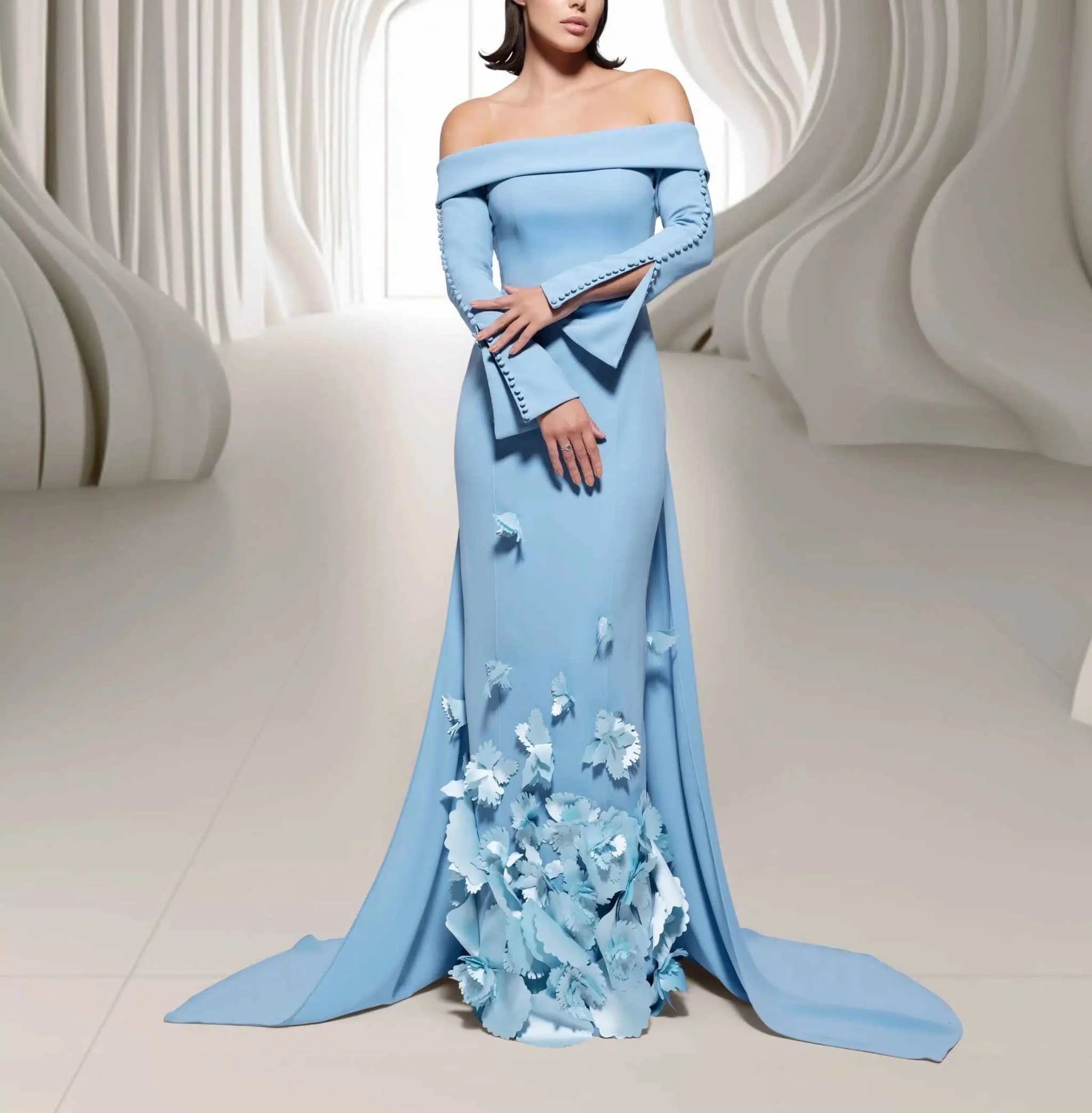 ROSELLA Off Shoulder Evening Dresses Paper Cutting Floor Length Mermaid Formal Occasions Dress with Cape Shawl New 2024