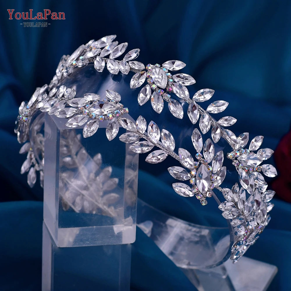 KIMLUD, YouLaPan HP450 Bridal Crown Silver Wedding Tiara Rhinestone Bride Headband Shiny Pageant Crown Women Hair Jewelry Accessories, KIMLUD Womens Clothes