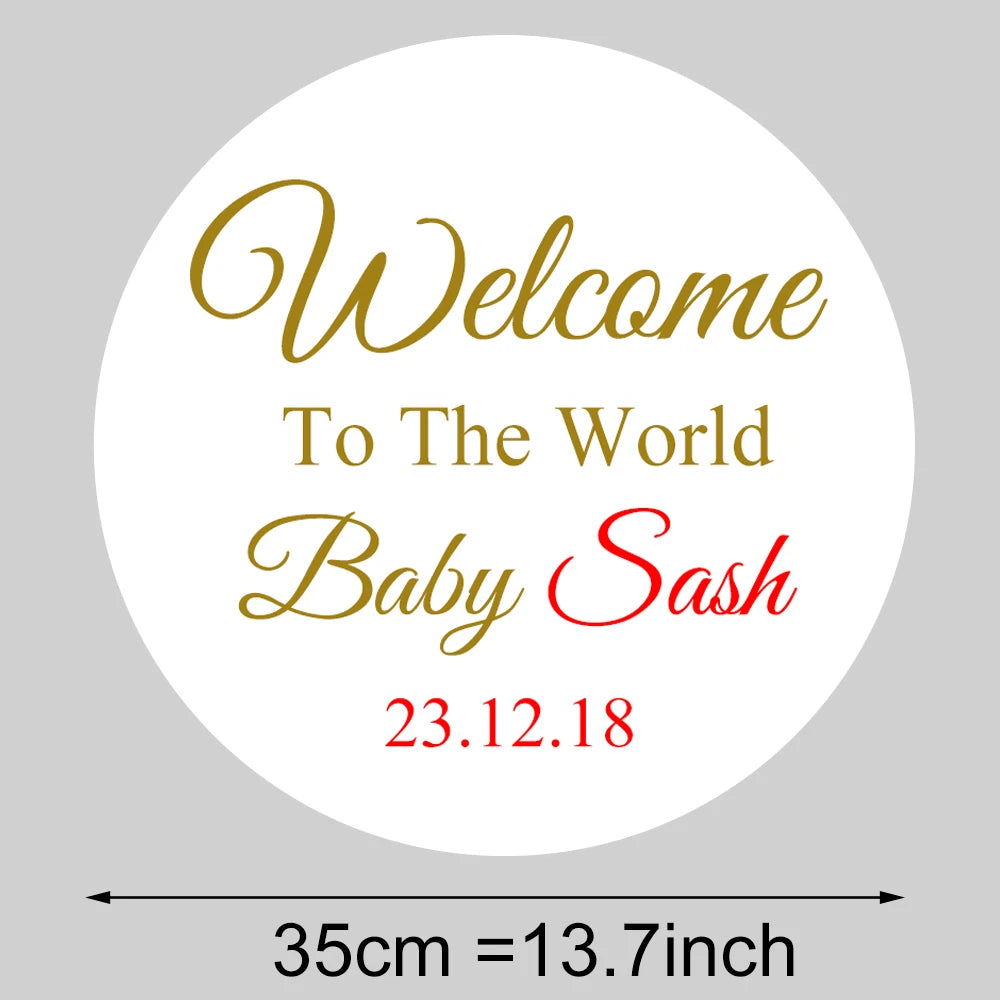 KIMLUD, Round Custom Welcome Sign Board 35x35cm Personalized Welcome Baby Shower Sign for Birthday Decoration Baby Shower Party Decor, Send us Name B / Gold, KIMLUD APPAREL - Womens Clothes