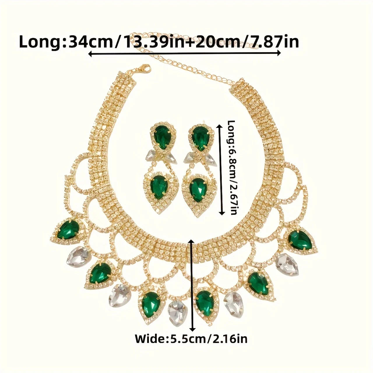 Fashionable ladies' exaggerated and exquisite handmade rhinestone necklace earring set, bride's dance dress jewelry accessories