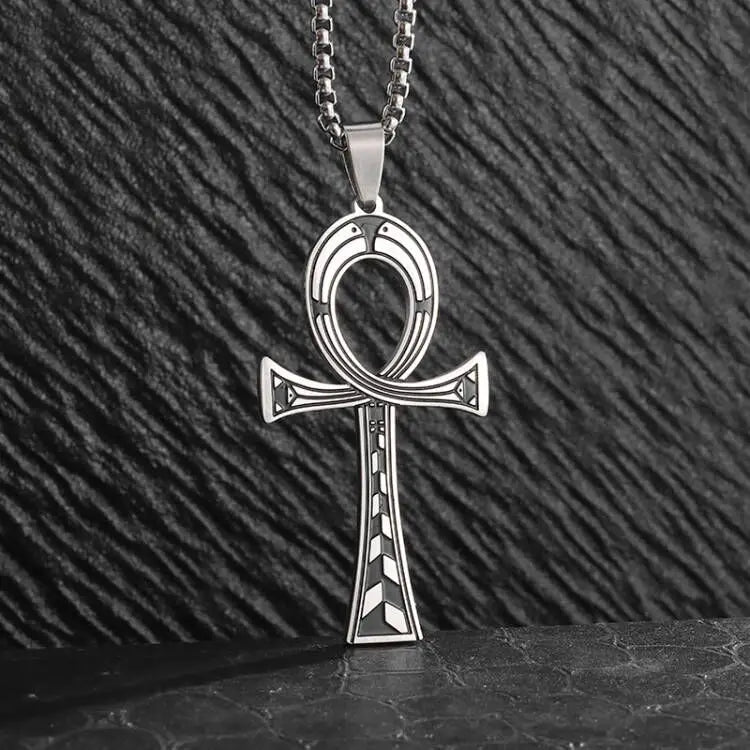 KIMLUD, Fashion Classic Vintage Egypt Ancient Ankh Cross Pendant Necklace for Men Trend Punk Women Glamour Jewelry, AL21009-Silver, KIMLUD APPAREL - Womens Clothes