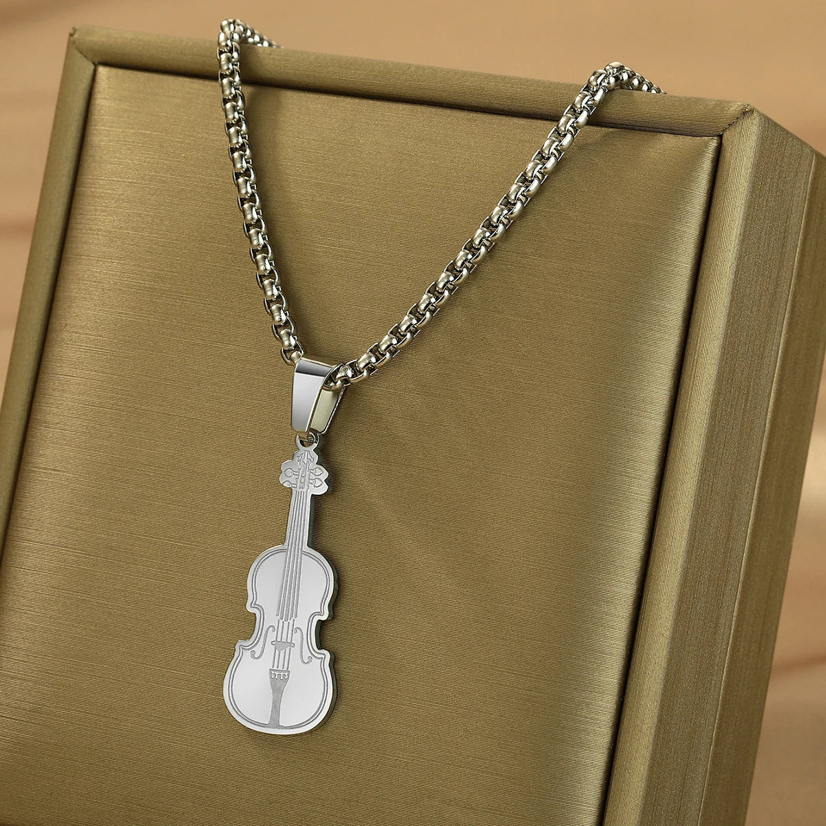 KIMLUD, Kinitial Violin Ornament Pendant Necklace Women Iconic Stringed Instrument Musician Jewelry Stainless Steel Jewelry, KIMLUD Womens Clothes