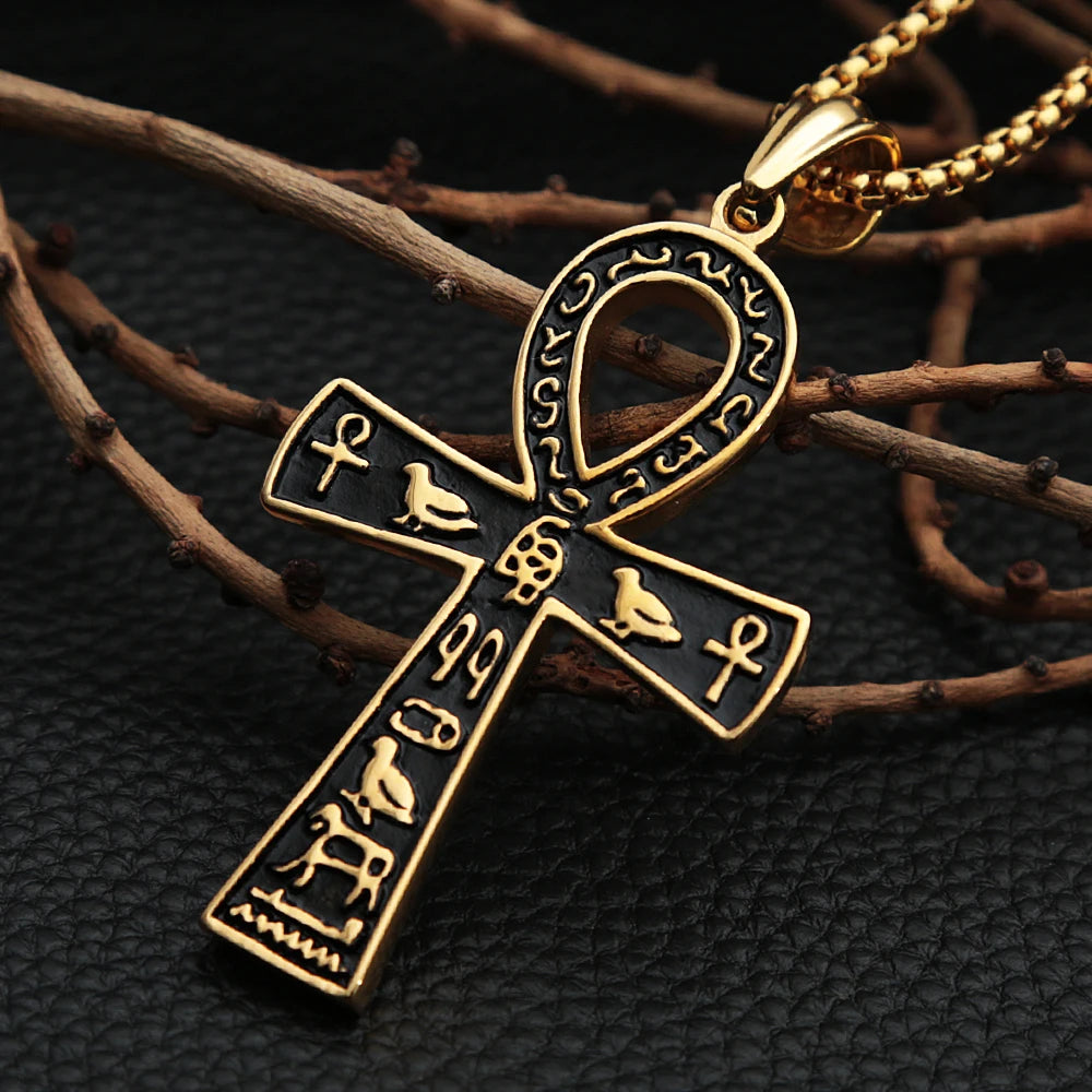 KIMLUD, Fashion Classic Vintage Egypt Ancient Ankh Cross Pendant Necklace for Men Trend Punk Women Glamour Jewelry, KIMLUD Womens Clothes