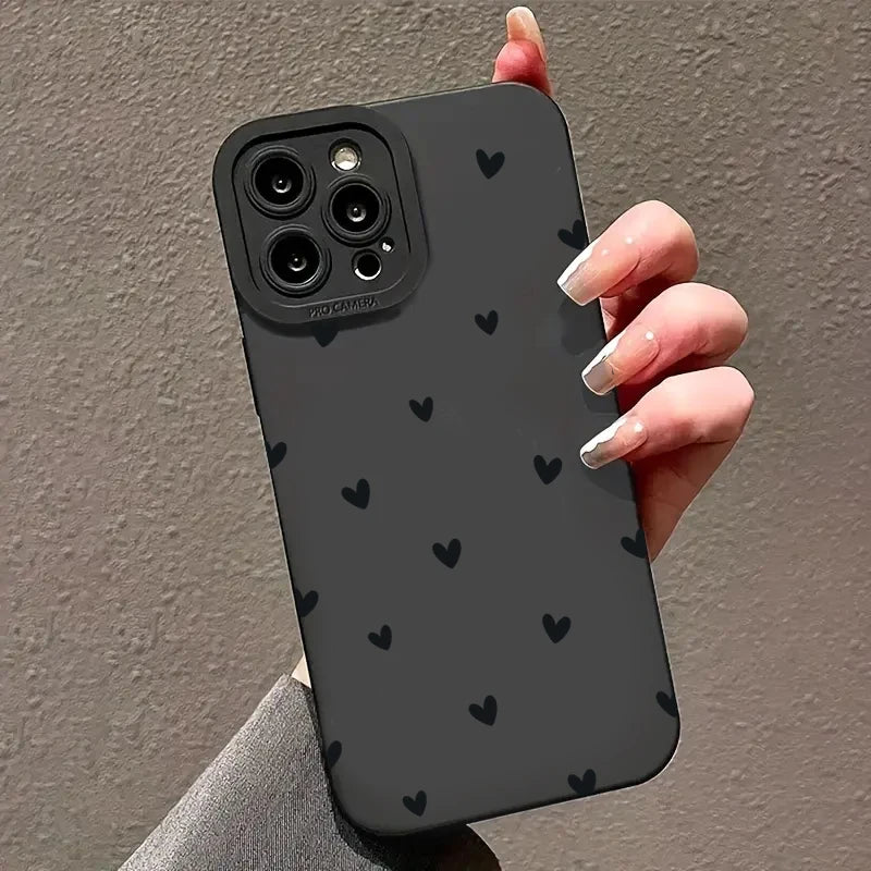 Black Love Heart Phone Case For iPhone 16 14 15 13 12 11 Pro Max X XR XS 7 8 15 16 Plus SE 2020 Shockproof Silicone Soft Cover