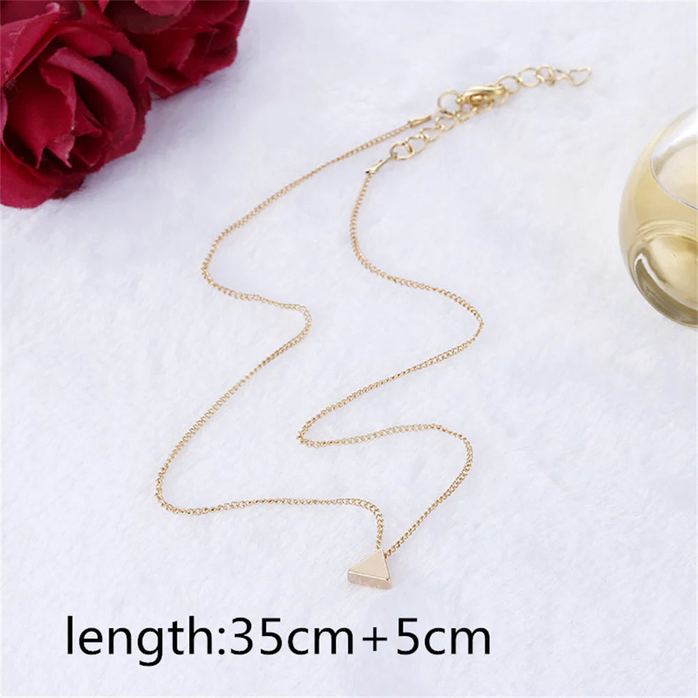 Fashion Gold Color Cute Love Heart Triangle Round Design Pendant Necklace For Women Exquisite Gift Wholesale Dropshipping