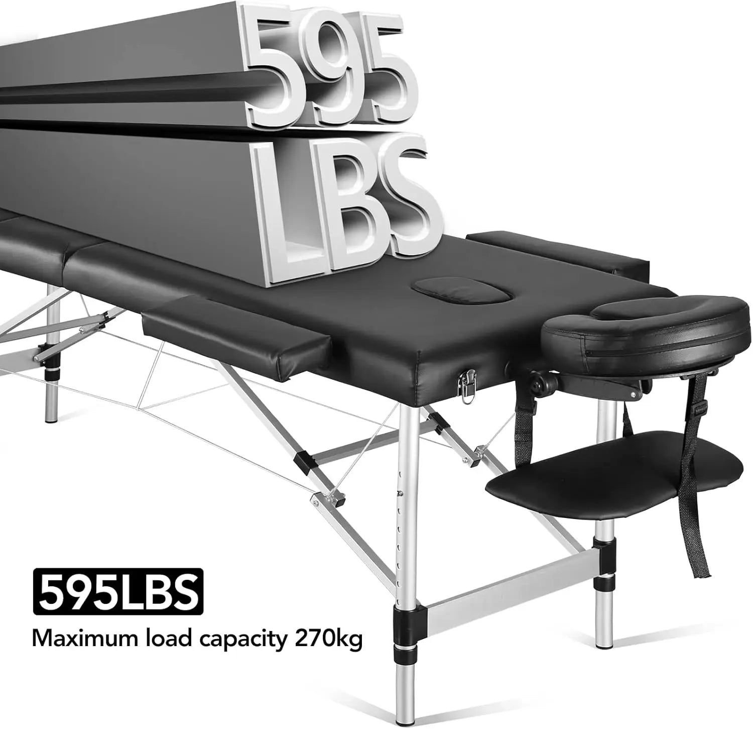 Portable Massage Table 3 Fold 23.6" Wide Height Adjustable Aluminum Massage Bed with Headrest, Armrests and Carry Bag