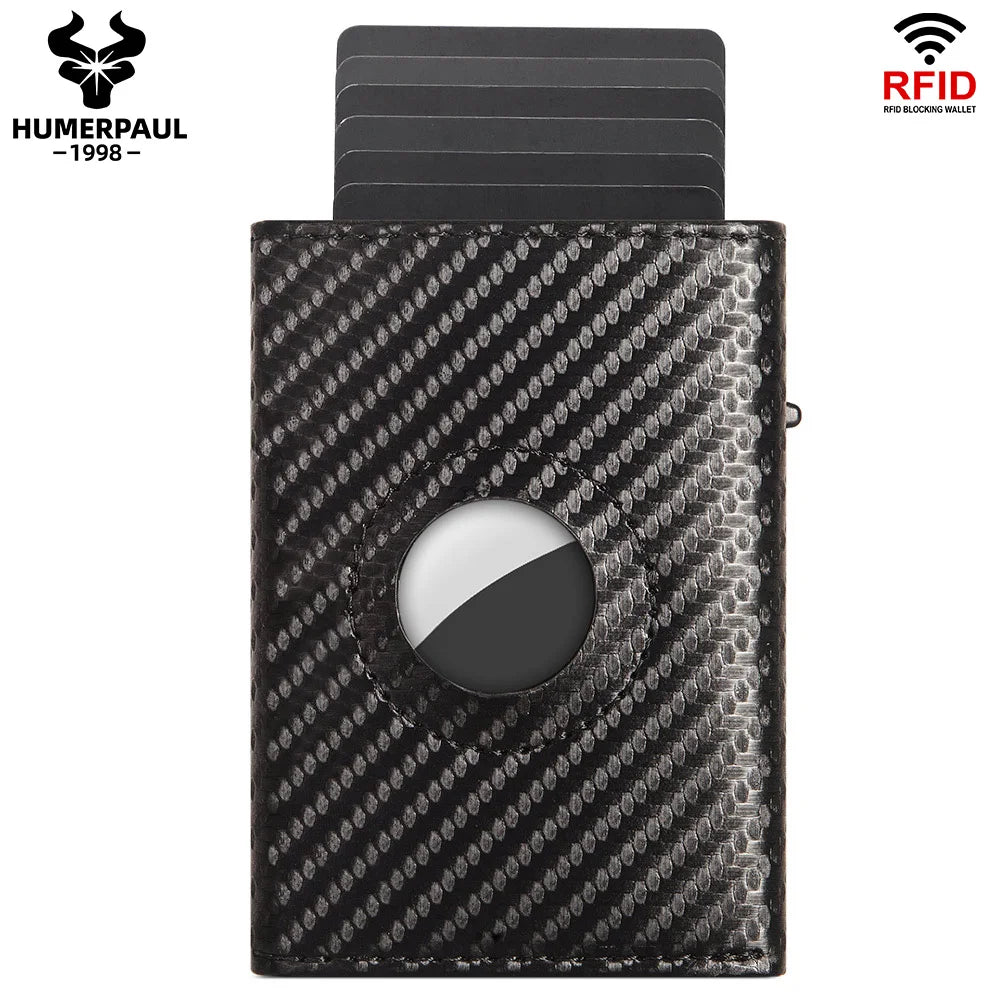 Carbon Fiber Mens Wallet Card Holder RFID Blcoking Pop Up Aluminum Cards Case Slim Male Front Pocket with Banknote Compartment - KIMLUD