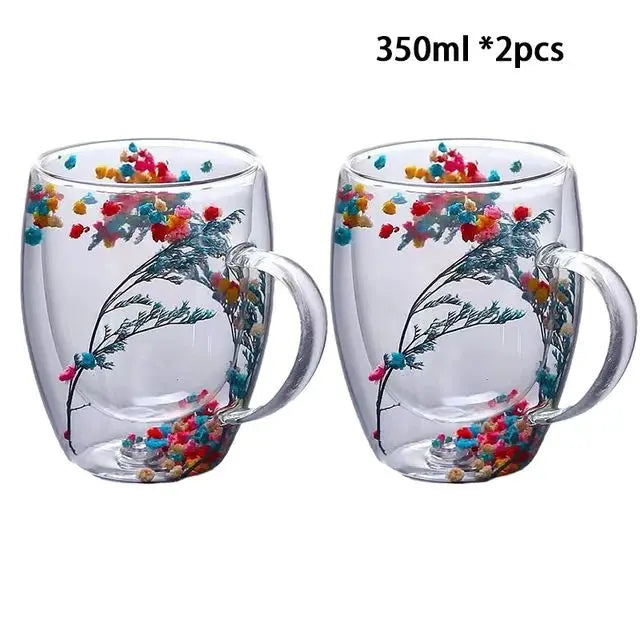 KIMLUD, YWDL 1/2pcs Double Wall Glass Cup With Handle Heat Resistant Tea Coffee Cups Espresso Milk Mug Gift, KIMLUD Womens Clothes