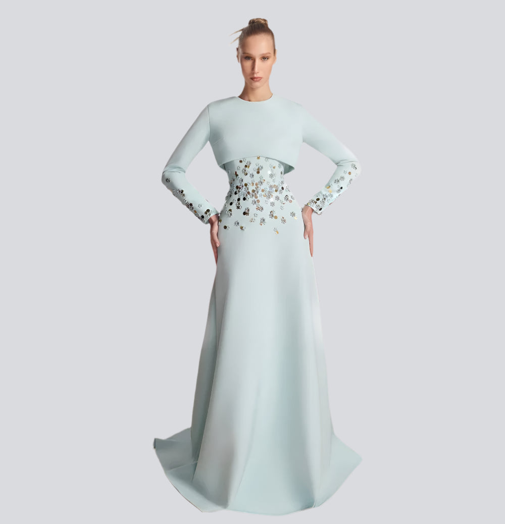 KIMLUD, Customized Jersey Sequined Flower Beading Ruched Homecoming A-line O-Neck Bespoke Occasion Gown Long Dresses, 26W / as picture color, KIMLUD APPAREL - Womens Clothes