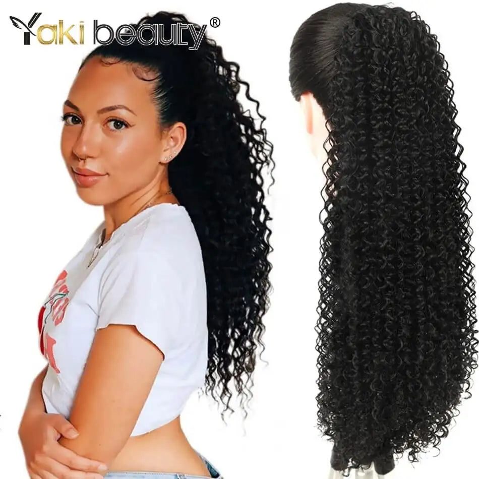 Synthetic Long Kinky Curly Ponytail 24inch Drawstring Ponytail Chip-In Hair Extension MT4/27# Wrap Around Ponytail