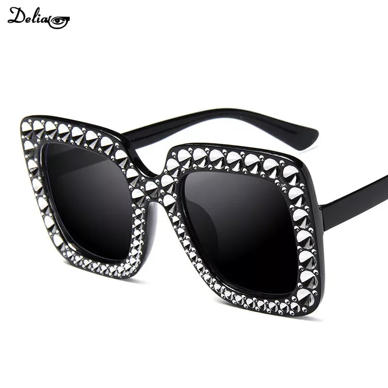 KIMLUD, Glitter Women Sunglasses Brand Design Flash Square Shades Mirror Female Sun Glasses Bezel Bling Rhinestones, KIMLUD Womens Clothes