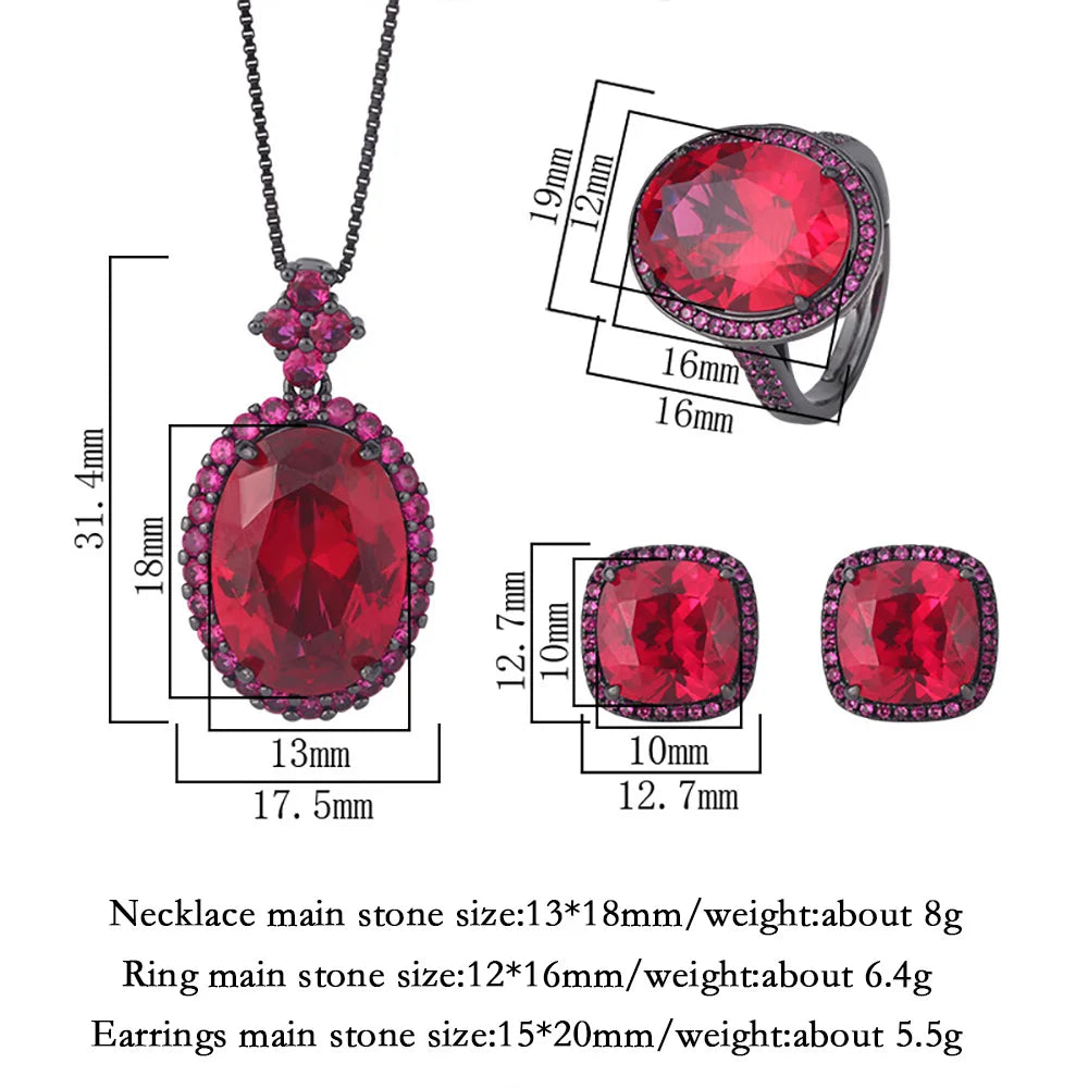 2024 New Vintage Blood Ruby Gemstone Necklace Pendant Ring Earrings Wedding Party Fine Jewelry Sets for Women Anniversary Gift