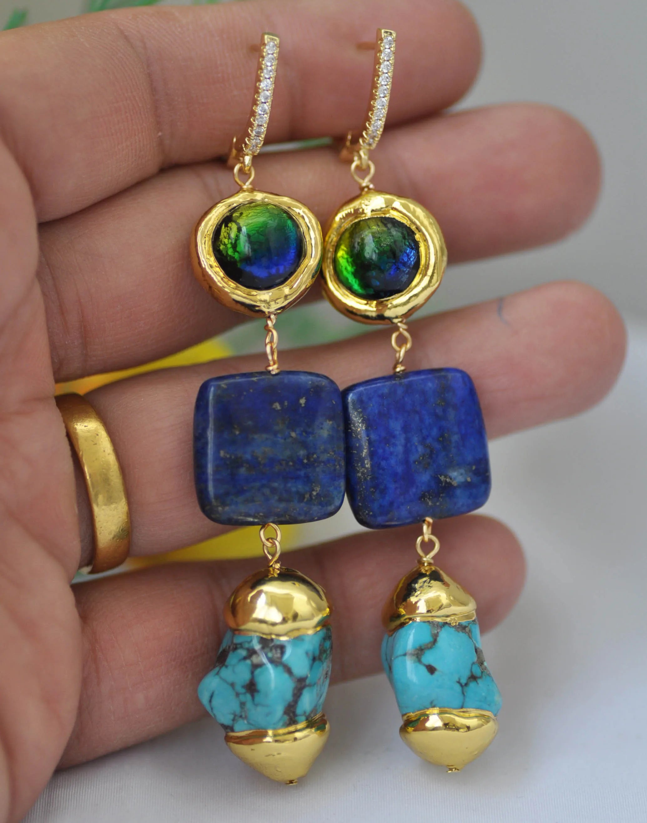 KIMLUD, Z13269 Baroque Turquoise Lapis Lazuli Necklace Earring, KIMLUD Womens Clothes