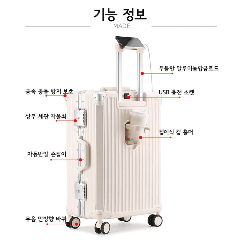 SUSHIMU Suitcase Travel Suitcase Men 20 24 26 Carry-On Luggage Women PC Aluminum Frame Trolley Case TSA password lock - KIMLUD