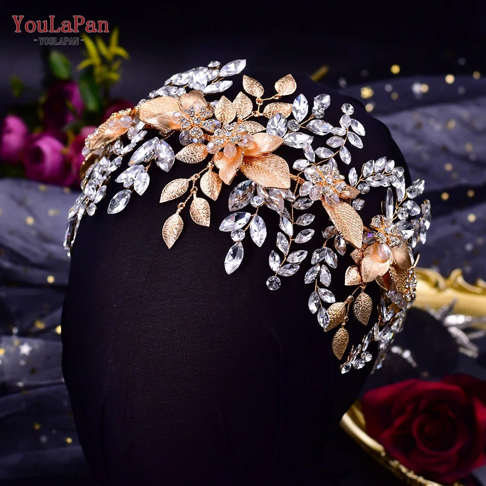 YouLaPan HP389 Bridal Tiara Rhinestone Woman Headband Wedding Hair Accessory Pageant Headwear Silver Gold Color Bride Headpiece