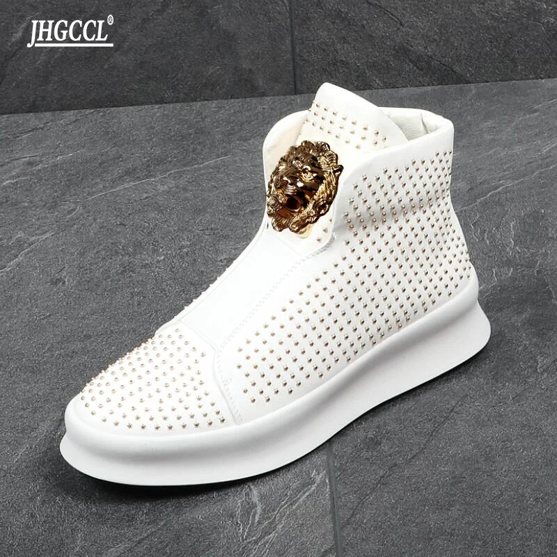 Luxury Designer Fashion Rivets Trend Men's shoes Flat casual shoes Platform ankle boot sneakers Zapatillas Hombre A5