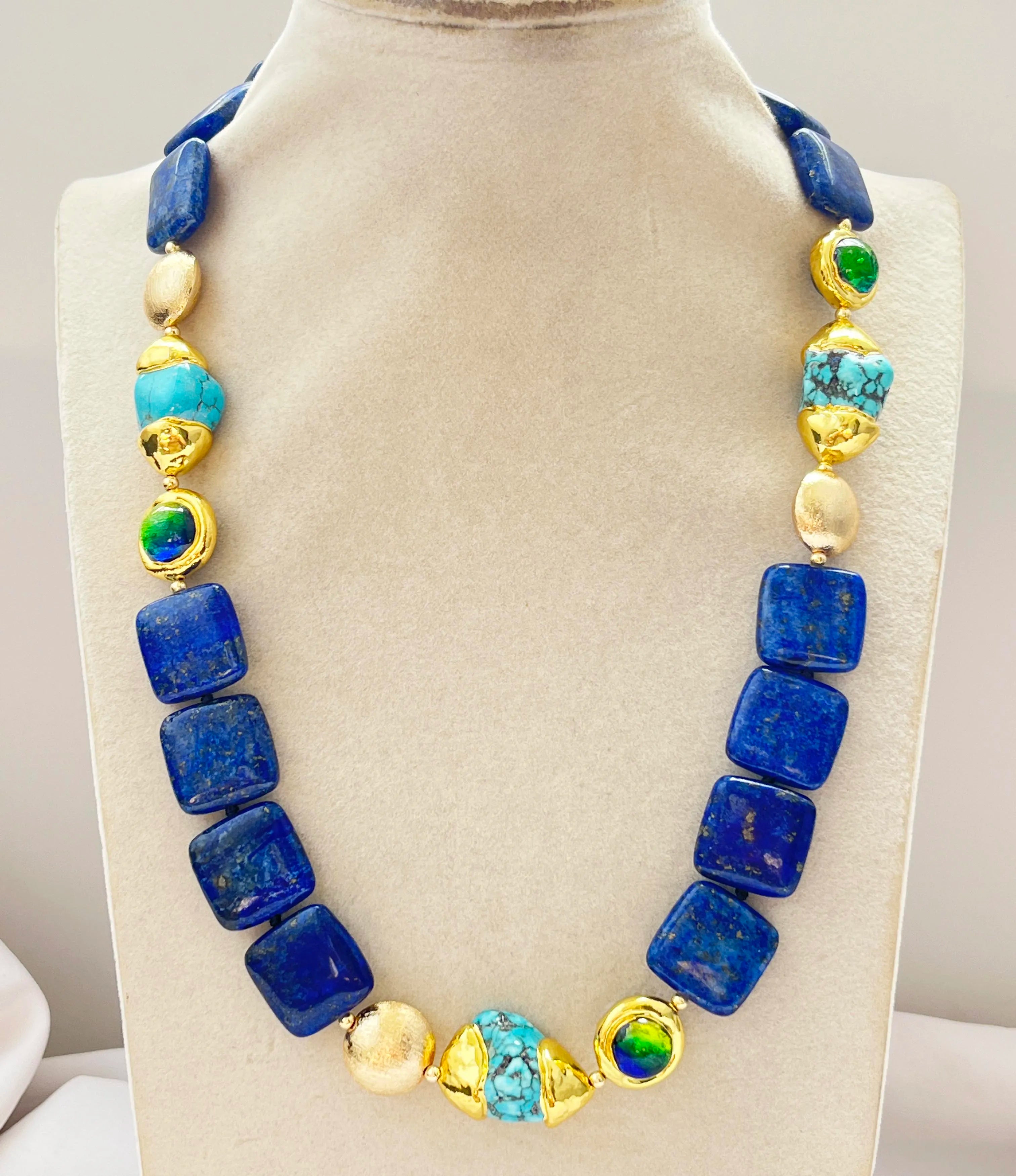 KIMLUD, Z13269 Baroque Turquoise Lapis Lazuli Necklace Earring, necklace, KIMLUD APPAREL - Womens Clothes