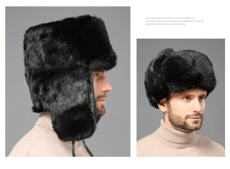 Winter Russian Man Woman Wholeskin Faux Rex Rabbit Fur Hats Luxury Faux Sheep Skin Leather Cap Fur Bomber Hat Ushanka Hats