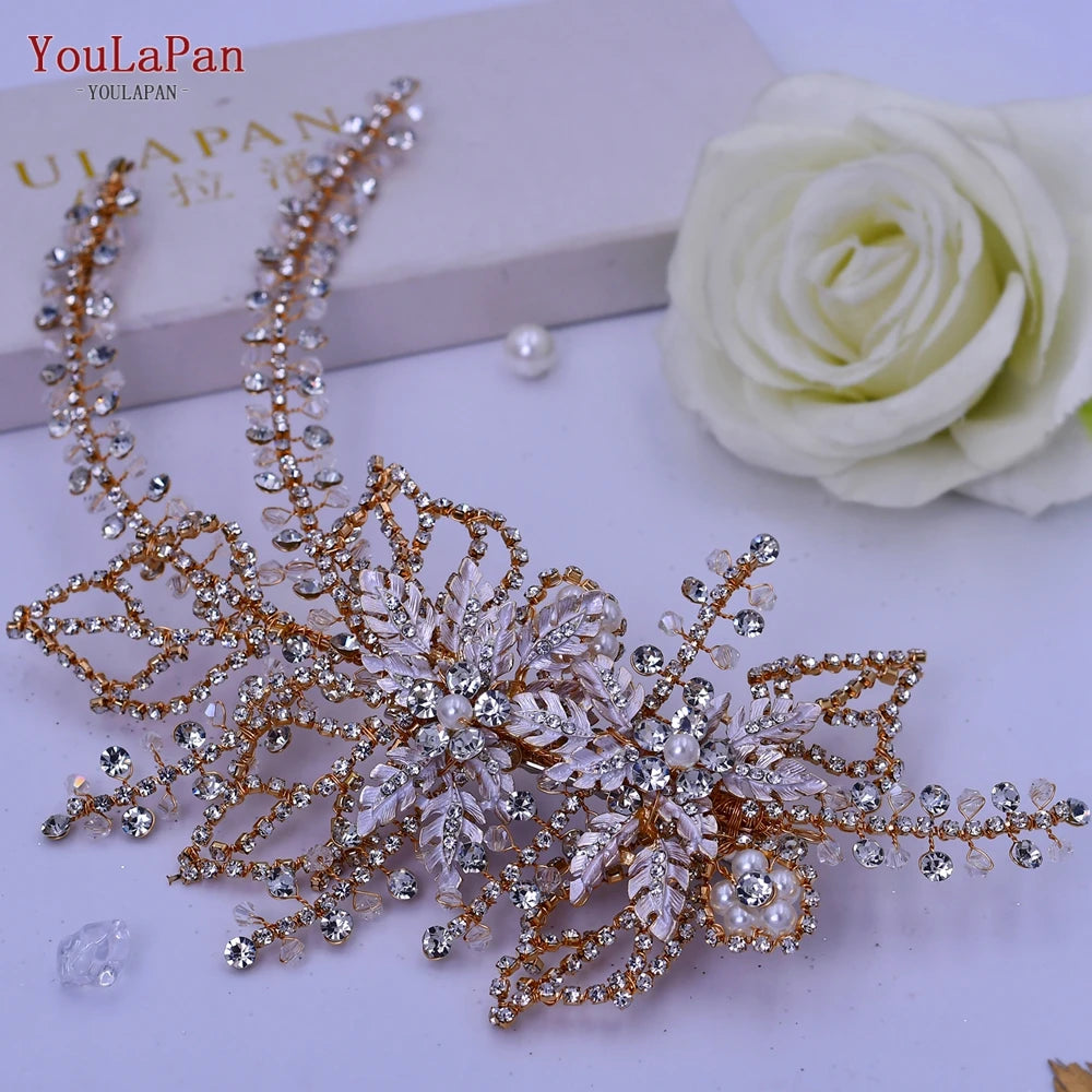 KIMLUD, YouLaPan Alloy Flower Bridal Hair Accessories Wedding Hair Clips Rhinestone Side Hairpin Women Crystal Wedding Headdress HP254, KIMLUD Womens Clothes