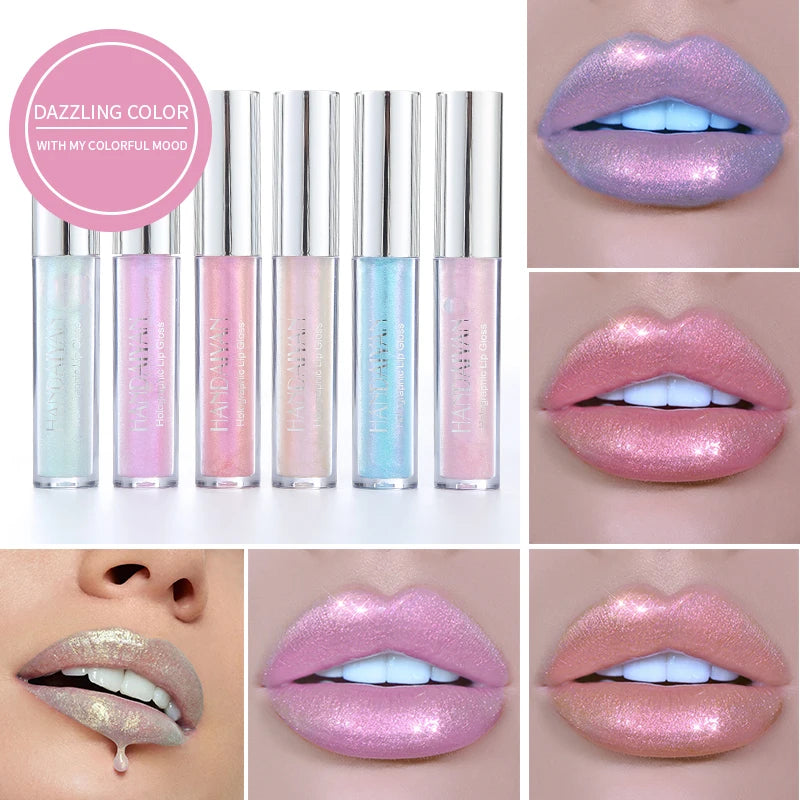 HANDAIYAN 6 Colors Shiny Liquid Lipstick Diamond Metal Lipgloss Waterproof Long-Wearing Makeup Glossy Lipstick Popular Cosmetics