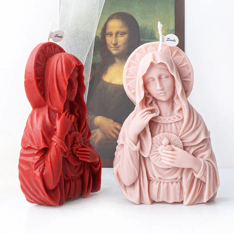 Large Size Virgin Mary Bust Sculpture Candle Silicone Mold DIY Abstract Madonna Statue Gypsum Candle Resin Mould Religious Decor - KIMLUD