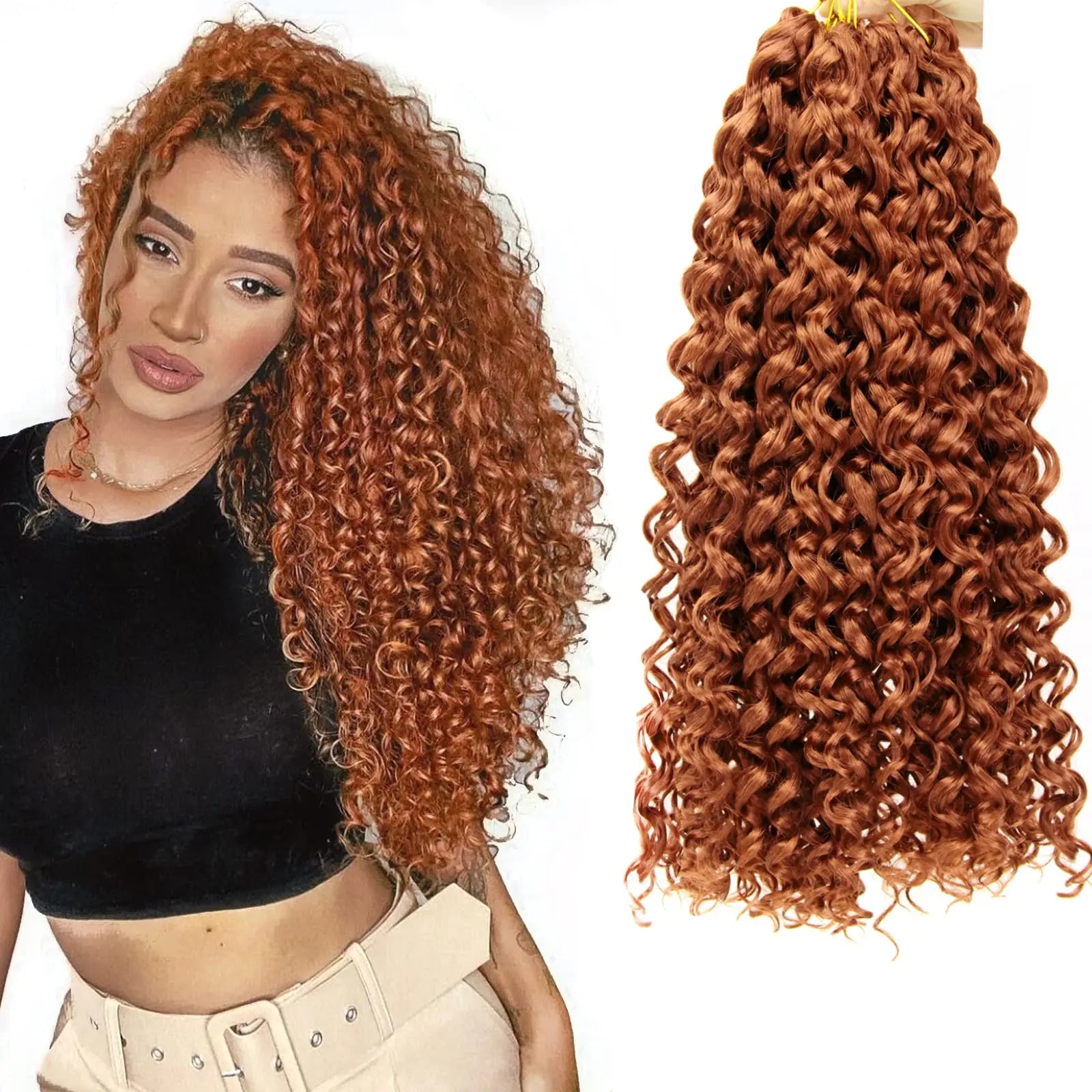 KIMLUD, Crochet hair GoGo Curl for Black Women Short Beach Curl Bohemian Crochet Braids Natural Black Deep Wave Braiding hair Extensions, 350 / 18inches / 1Pcs/Lot, KIMLUD APPAREL - Womens Clothes