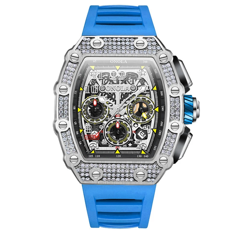 Unique Fashion Design Diamond Inlaid Men's Watch ONOLA Luxury Full-automatic Mechanical Waterproof Tape Watches Men clock