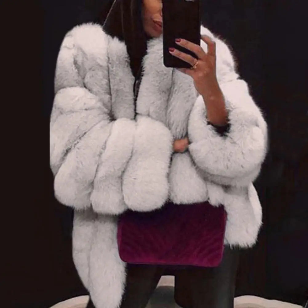 Winter Women Faux Furs Coat Solid Color Long Sleeve Cardigan Jacket Thicken Open Stitch Fluffy Female Outerwear Women's Clothing