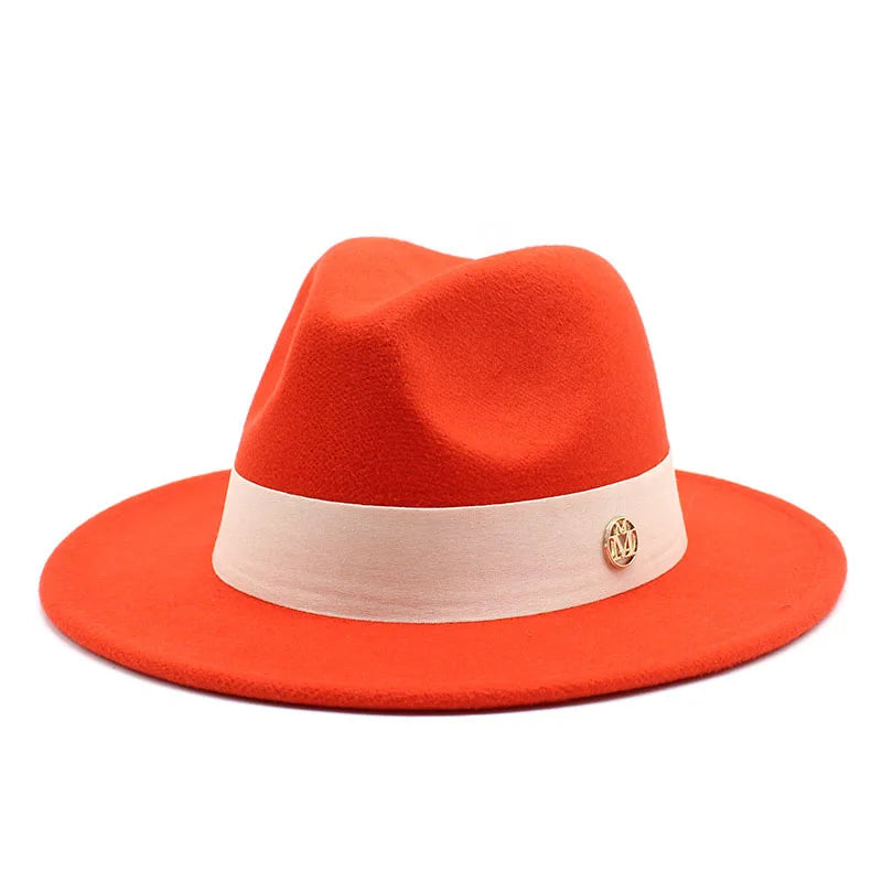 KIMLUD, New Fedora Hat For Women Winter Elegant Fashion Formal Wedding Decorate Church Cap Panama Party Jazz Hat chapeau femme, ORANGE RED / 56-58CM, KIMLUD APPAREL - Womens Clothes