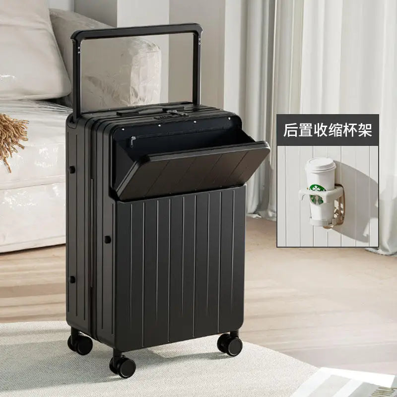 Wide pull rod suitcase 20"22"24"26 Inch multifunctional pull rod box front opening password travel luggage boarding Travel box - KIMLUD