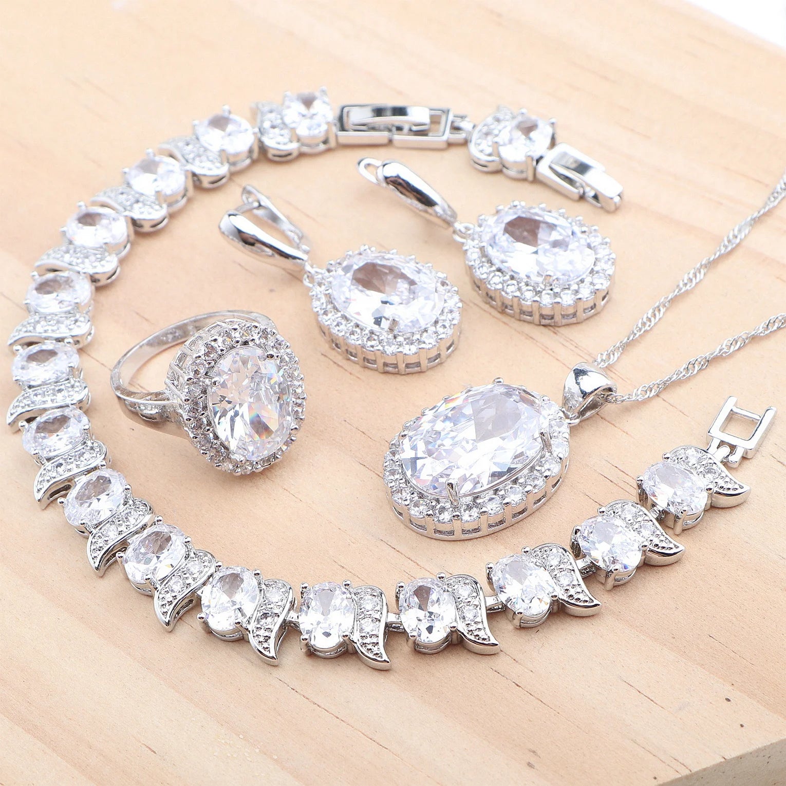 925 Silver Jewelry Sets Wedding Purple Zircon Earrings Bracelets For Women Rings Pendant Necklace Set