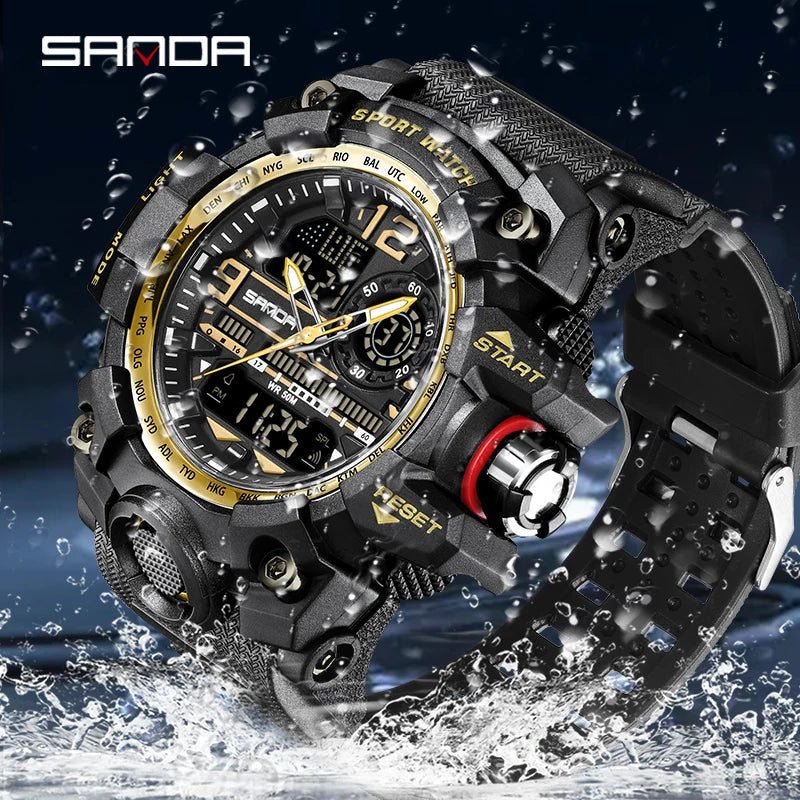 KIMLUD, SANDA G style Top Men Watch 50M Waterproof Sports Military Quartz Watch For Male Electron LED Digital Wristwatch Reloj De Hombre, KIMLUD Womens Clothes