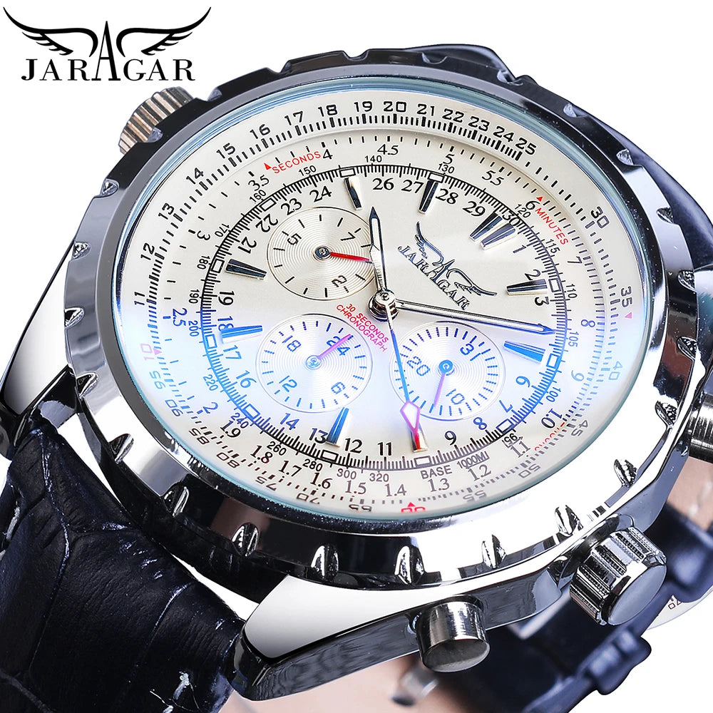 Jaragar Automatic Mechanical Calendar Sport Watches Pilot Design Men's Wrist Watch Top Brand Luxury Fashion Male Leather