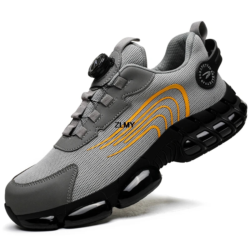 Rotary Button Safety Shoes Men Steel Toe Sneakers Puncture Proof Work Safety Boots Air Cushion Sport Work Shoes Anti-smash Boots - KIMLUD