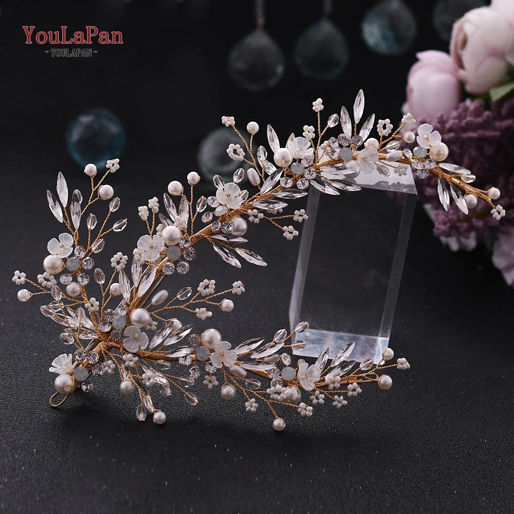 KIMLUD, YouLaPan HP434 Bridal Headband Rhinestone Women Headwear Bride Crowns Tiaras Wedding Hair Accessories Pageant Party Headdress, HP280-G / CHINA, KIMLUD APPAREL - Womens Clothes