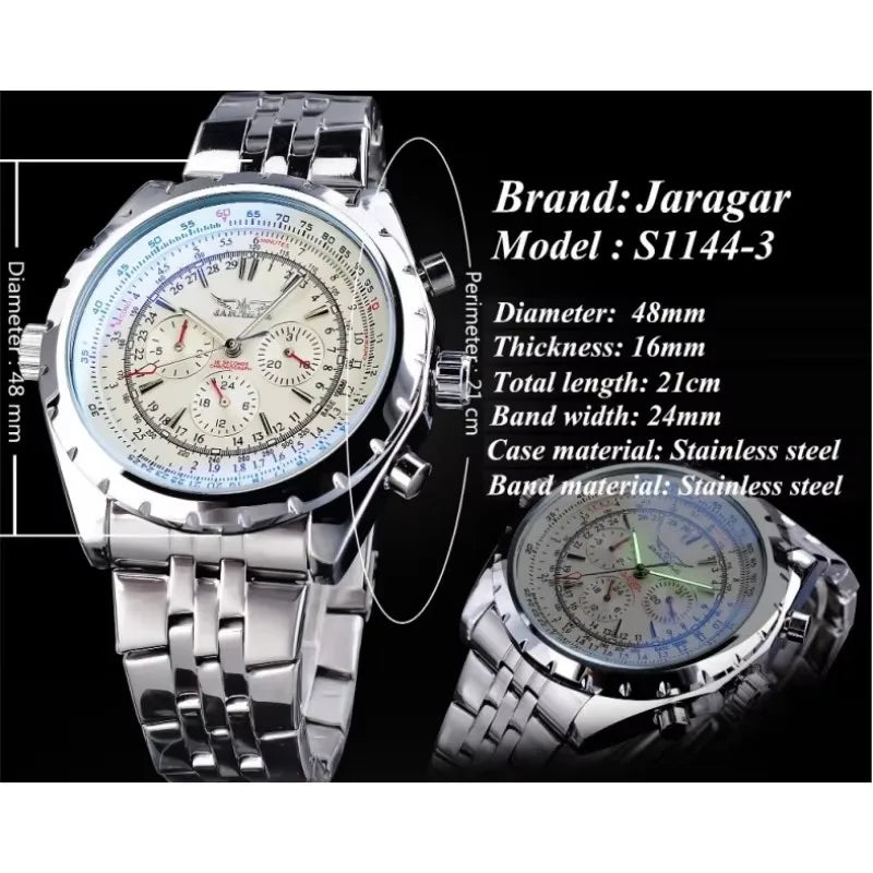 KIMLUD, JARAGAR 212 Men Automatic Mechanical Watch Fashion Business Leisure Multifunctional Stainless Steel Wristwatch for Male Gift, KIMLUD Womens Clothes