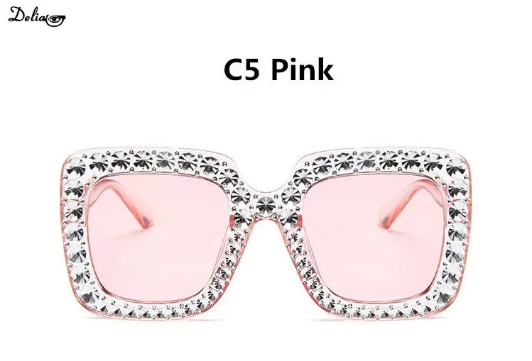 KIMLUD, Glitter Women Sunglasses Brand Design Flash Square Shades Mirror Female Sun Glasses Bezel Bling Rhinestones, C5 Pink, KIMLUD APPAREL - Womens Clothes