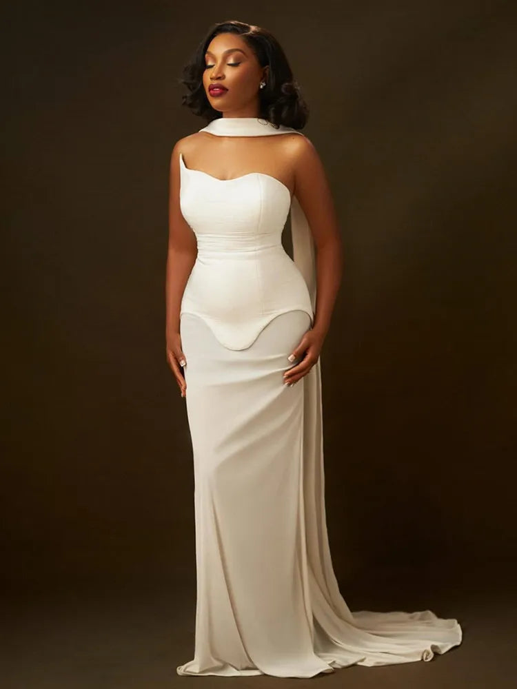 Luxury Sexy Strapless Backless White Black Maxi Long Women Celebrity Dress 2024 Elegant Party Evening Club Vestido Clothing