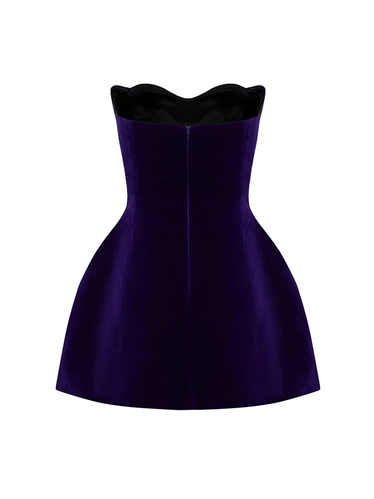 Evening Party Dresses For Women 2024 Sexy Celebrity Strapless Purple Velvet Gowns Dress Mini Club