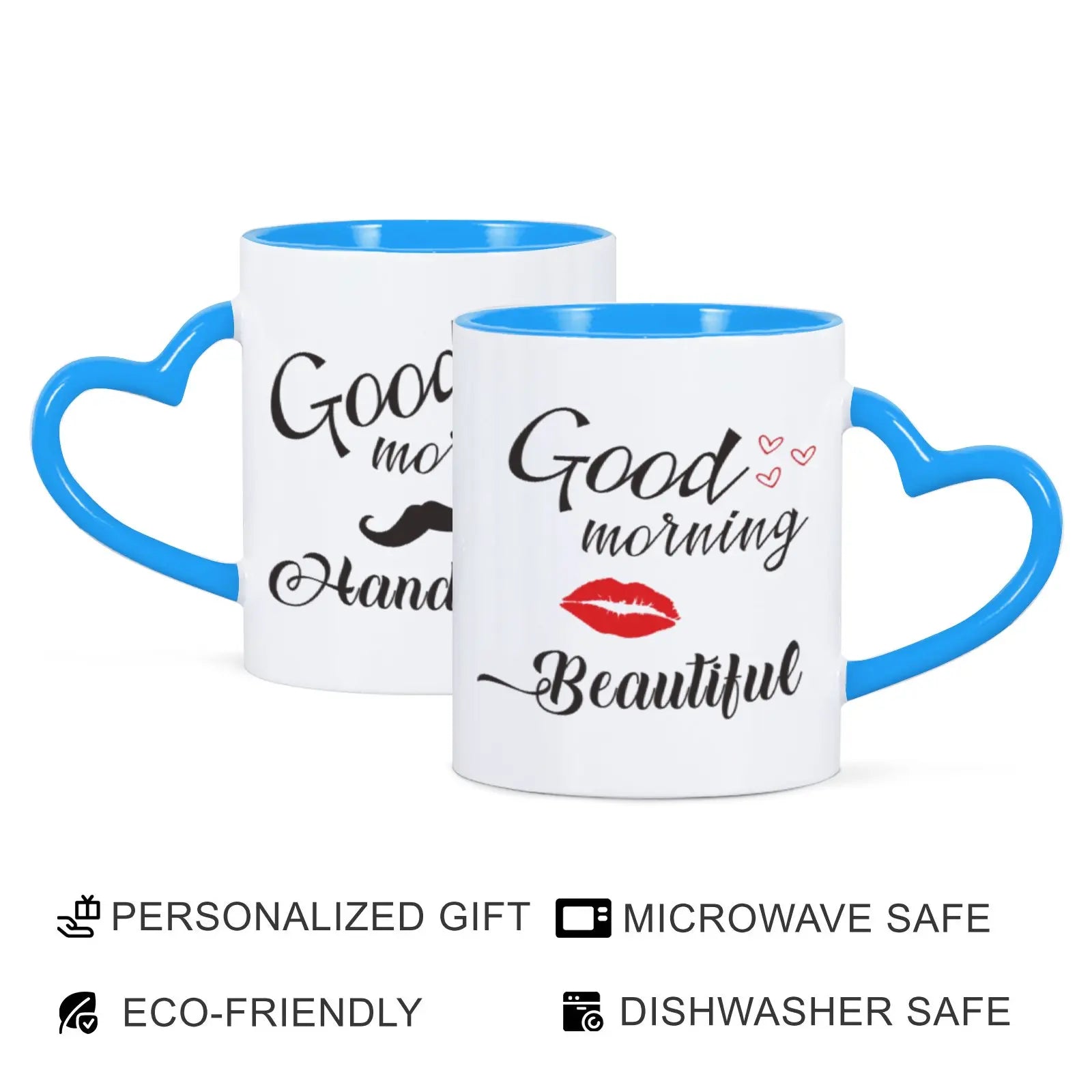 2pc 11oz Good Morning Beautiful Handsome Ceramic Coffee Mug Couples Sets Funny His Her Gifts Husband Wife Anniversary Presents