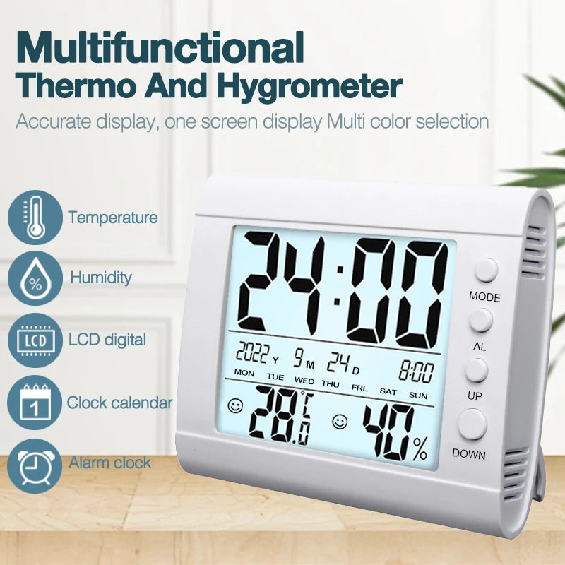 LCD Digital Temperature Baby Room Humidity Meter Backlight Home Indoor Electronic Hygrometer Thermometer With Time