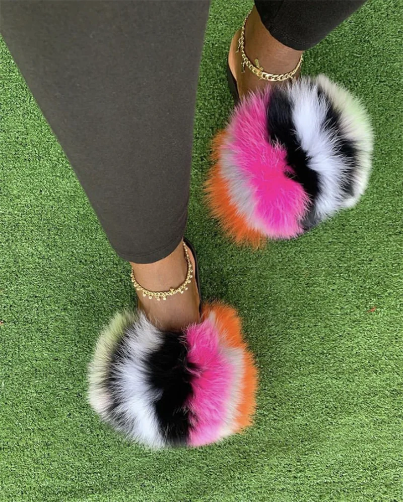 KIMLUD, New Arrival Girl Luxury Fluffy Fur Slippers Ladies Indoor Warm Furry Fur Flip Flops Women Amazing Plush Fur Slides Wholesale Hot, KIMLUD Womens Clothes