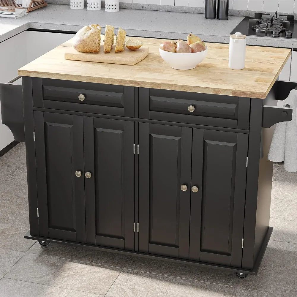 Rolling Kitchen Island with Drop Leaf – Movable Kitchen Carts on Wheels Island with Storage Cabinet