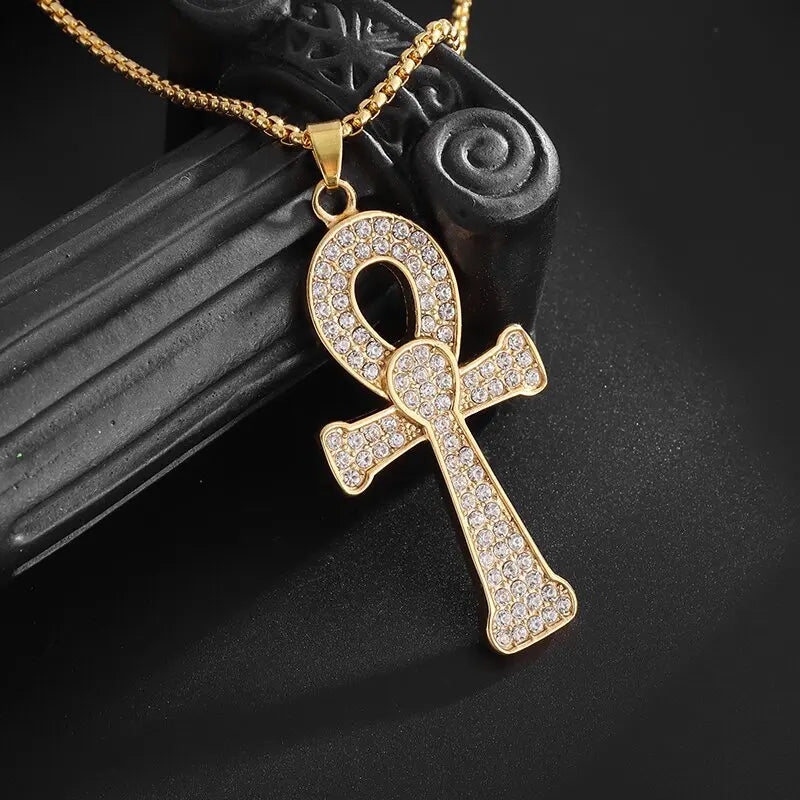 KIMLUD, Fashion Classic Vintage Egypt Ancient Ankh Cross Pendant Necklace for Men Trend Punk Women Glamour Jewelry, AL20959-Gold, KIMLUD APPAREL - Womens Clothes