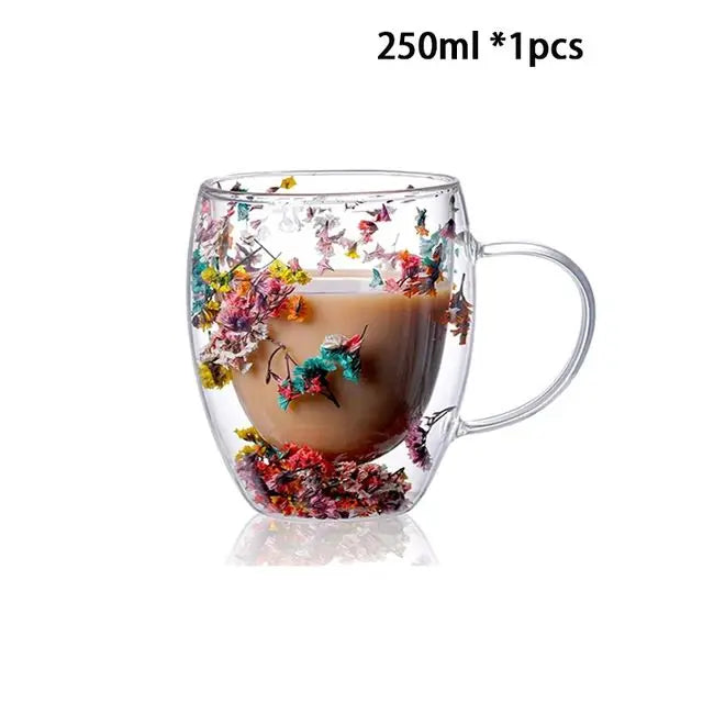 KIMLUD, YWDL 1/2pcs Double Wall Glass Cup With Handle Heat Resistant Tea Coffee Cups Espresso Milk Mug Gift, 1pcs 250ml A / 250-350ml, KIMLUD APPAREL - Womens Clothes