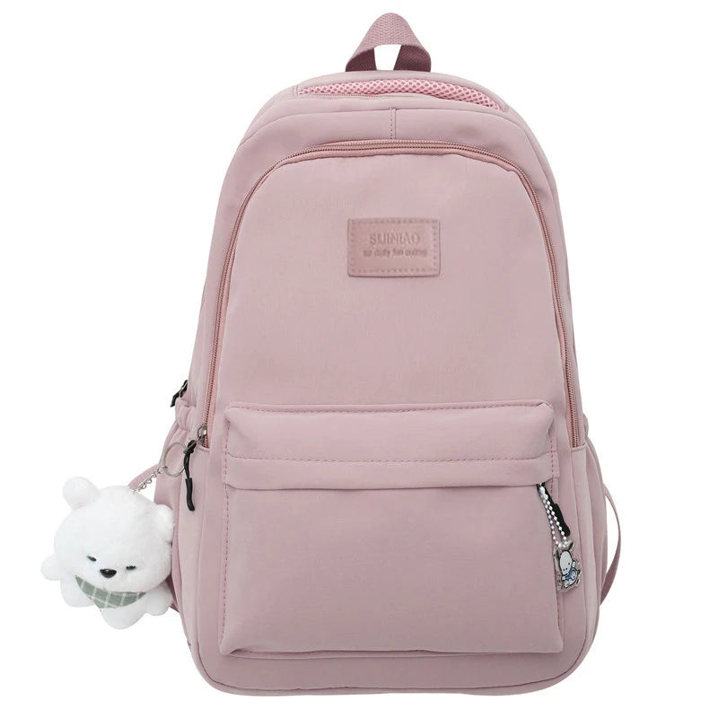 KIMLUD, New Female Fashion Men High Capacity Waterproof College Backpack Trendy Women Laptop School Bags Cute Girl Travel Book Bag Cool, pink with pendant, KIMLUD APPAREL - Womens Clothes