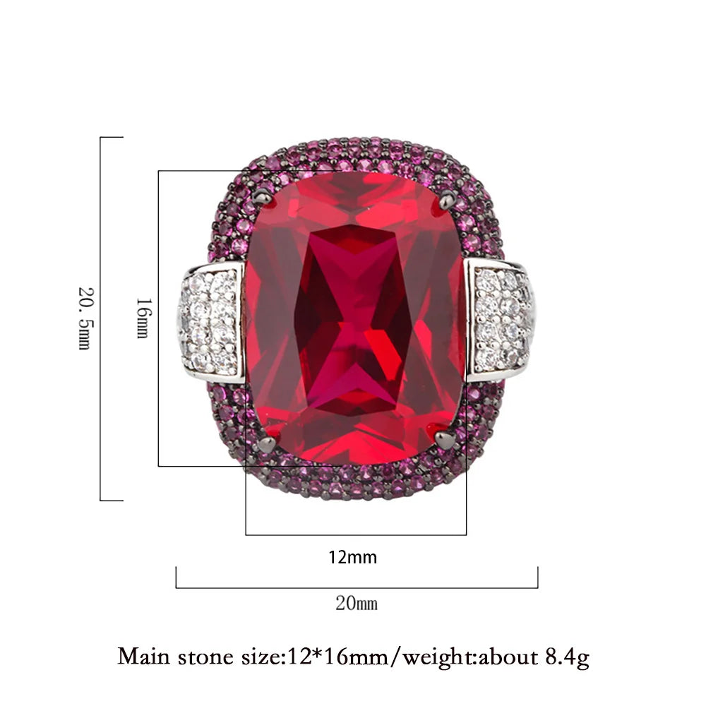 KIMLUD, 2023 Vintage 12*16MM Ruby Emerald Rings Lab Diamond Wedding Bands Gemstone Cocktail Party Fine Jewelry Female Anniversary Gifts, KIMLUD Womens Clothes